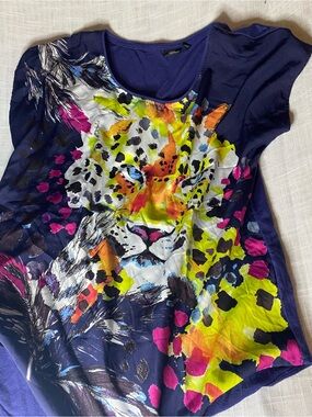 Rock & Republic Navy Kids Tee with Neon Leopard Graphic